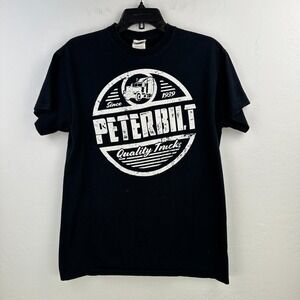 Peterbilt T-Shirt Mens Medium Black White Quality Trucks Logo Mechanic Work‎